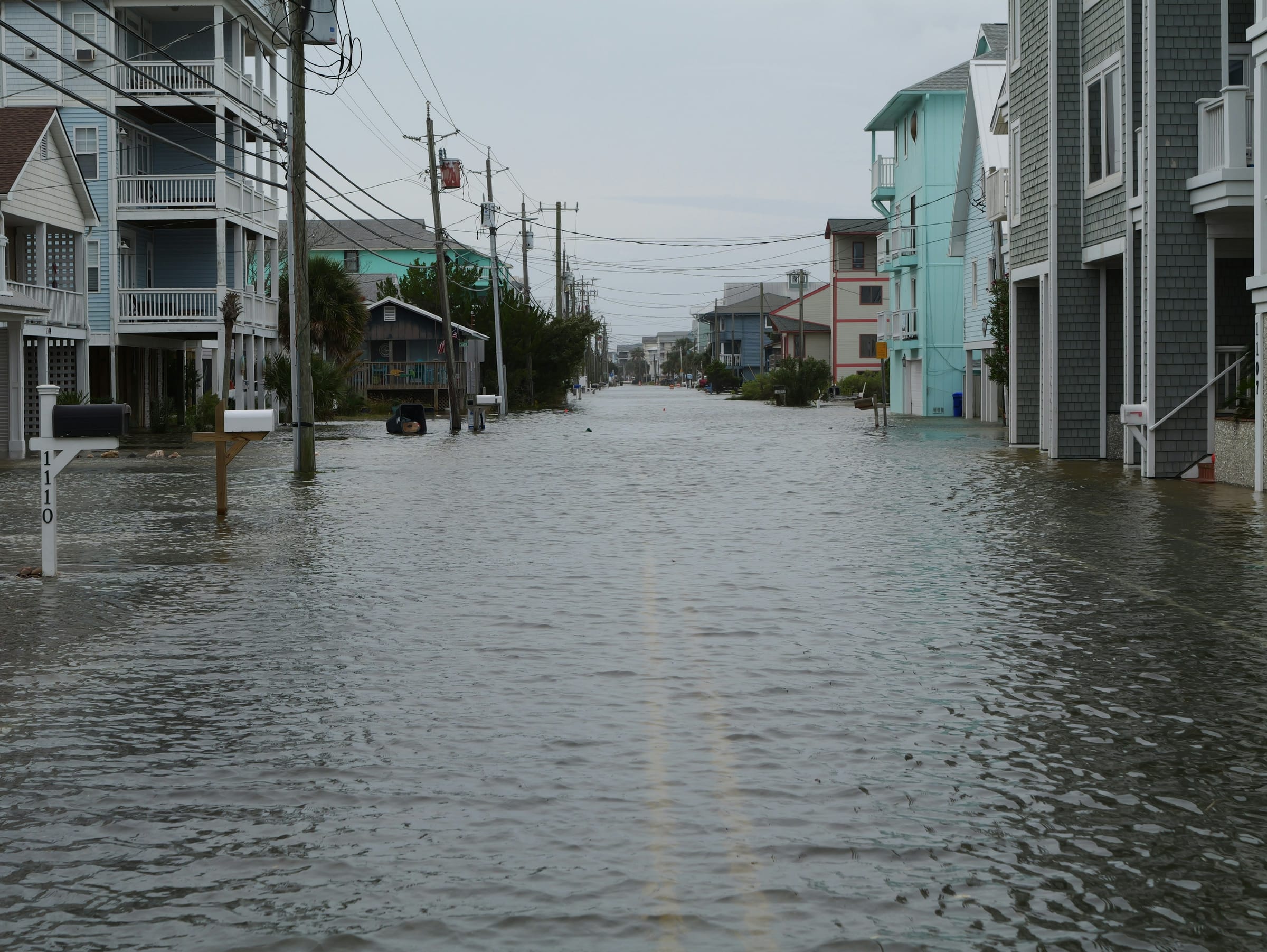 A residential street under floodwater